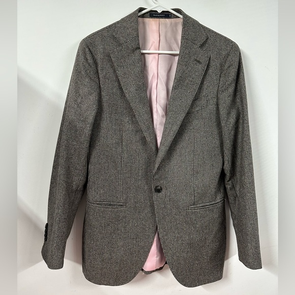 Suitsupply La Spala Circular Wool Flannel Blazer Size 34R Brown Grey Houndstooth